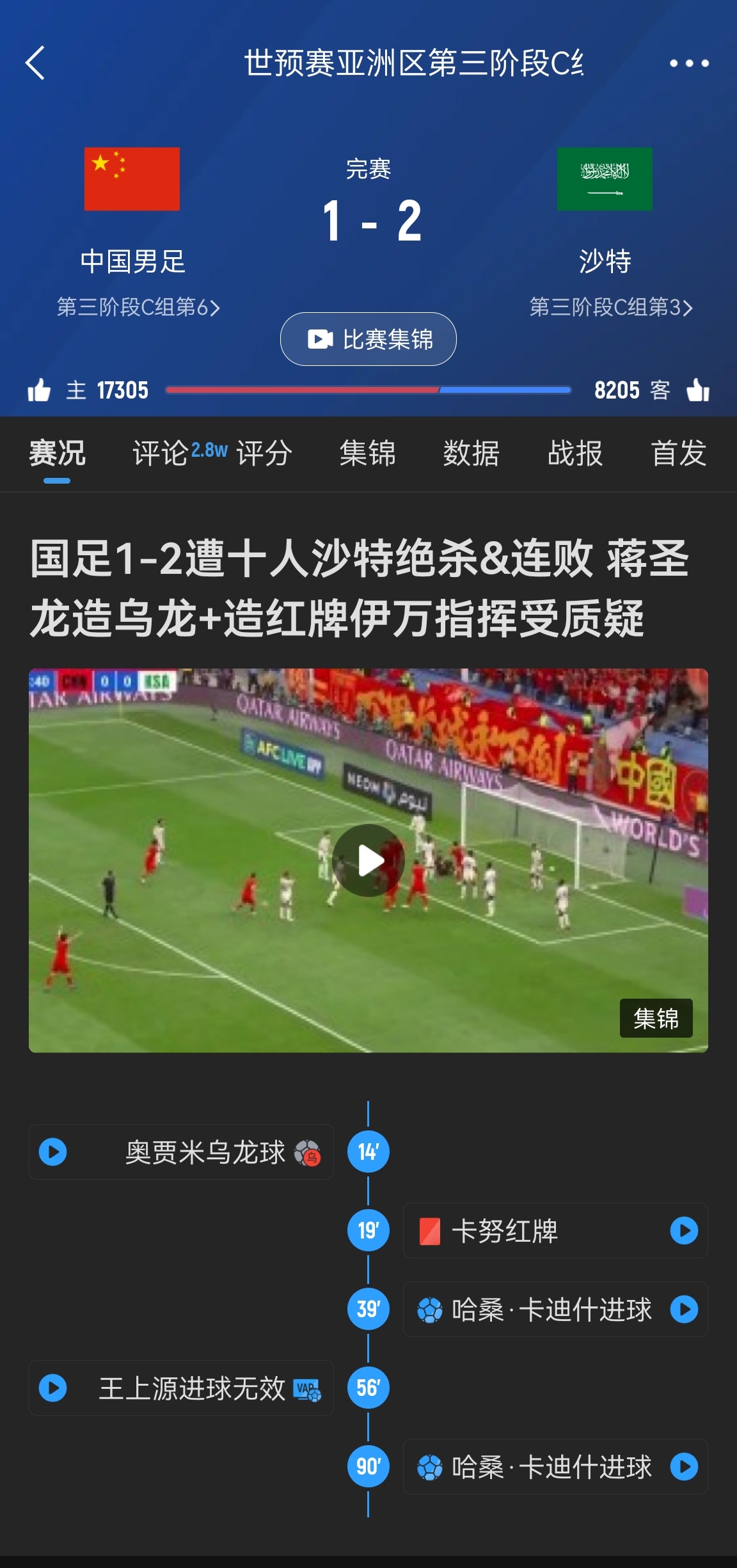  今天什么劇本？首戰(zhàn)沙特也是半場(chǎng)紅牌+蔣光太傷退，最后國(guó)足被翻